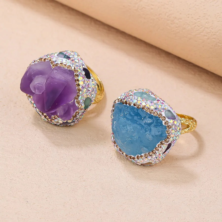 Shiny Irregular Copper Amethyst Buds Zircon Open Rings In Bulk