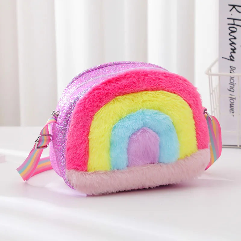 Kid'S pu Stripe Cute Sequins Square Zipper Shoulder Bag