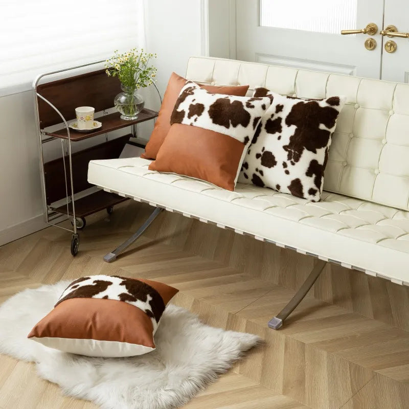 cute color block pu milk fiber throw pillow