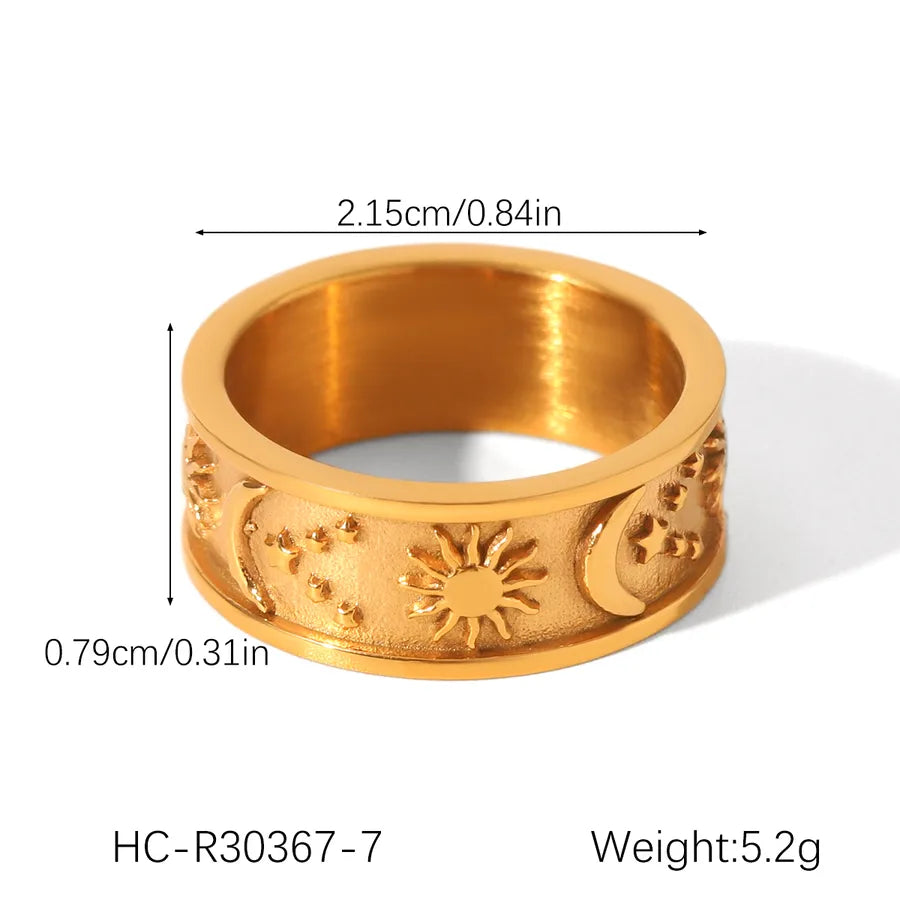 Wholesale Jewelry IG Style Original Design Hip-Hop Star Moon 304 Stainless Steel Titanium Steel 18K Gold Plated Rings