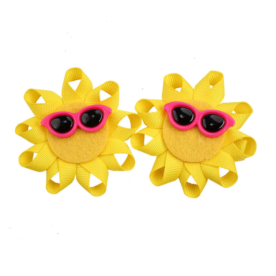 Amazon's New Summer Sunflower Glasses Bow Hairpin Girls Sun Smiley Face Glitter Bow Hairpin