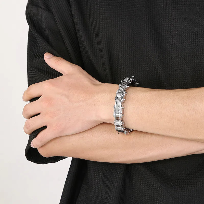Rock Fashion Vacuum Plating Bicycle Chain Stainless Steel Men's Bracelet