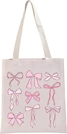 Student Cute Butterfly Knot Printed Canvas Bag Single Shoulder Foldable Shopping Handbag Ladies Tote Bag