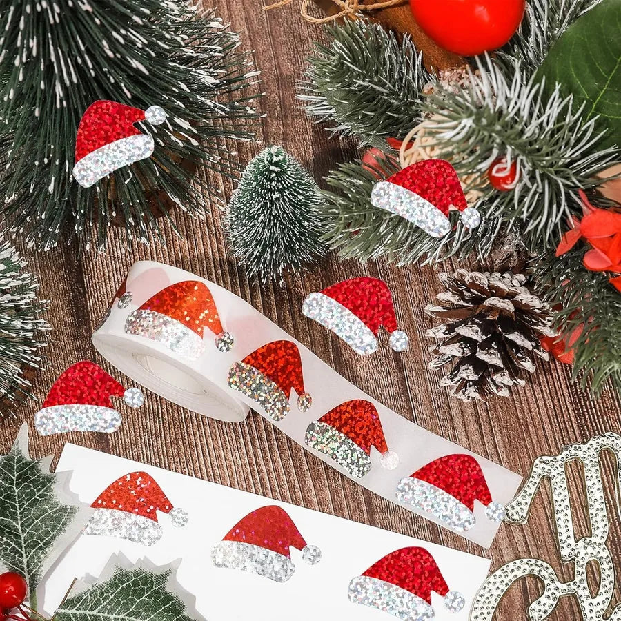 Christmas Holiday Candy Gift Stickers Decorative Non-drying Seal Stickers 500 Pieces/Roll Christmas Hat Stickers