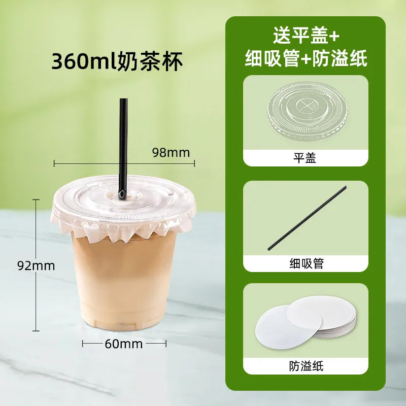 in stock wholesale disposable cup milk tea batch with lid thickened transparent plastic cup stall store packing cup