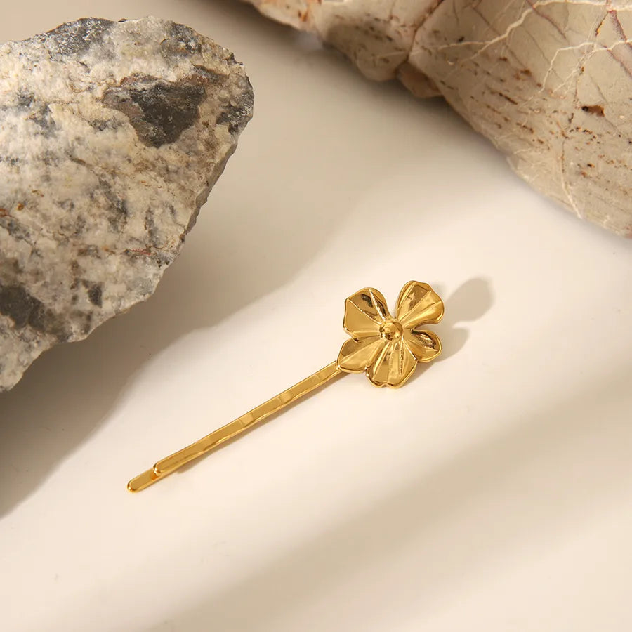 Pastoral Simple Style Women's Flower Shell 304 Stainless Steel Zircon Hair Clip