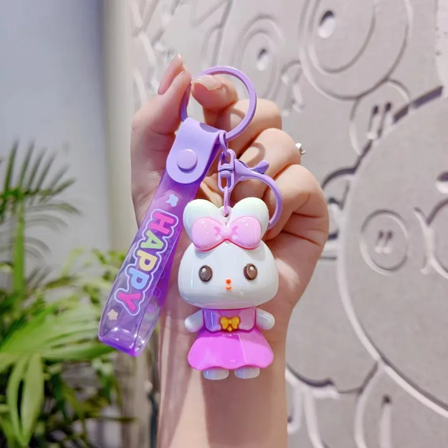 Creative Cartoon Cute Soft Plated Rabbit Doll Car Keychain Women Fashion Elegant Bag Pendant Gift