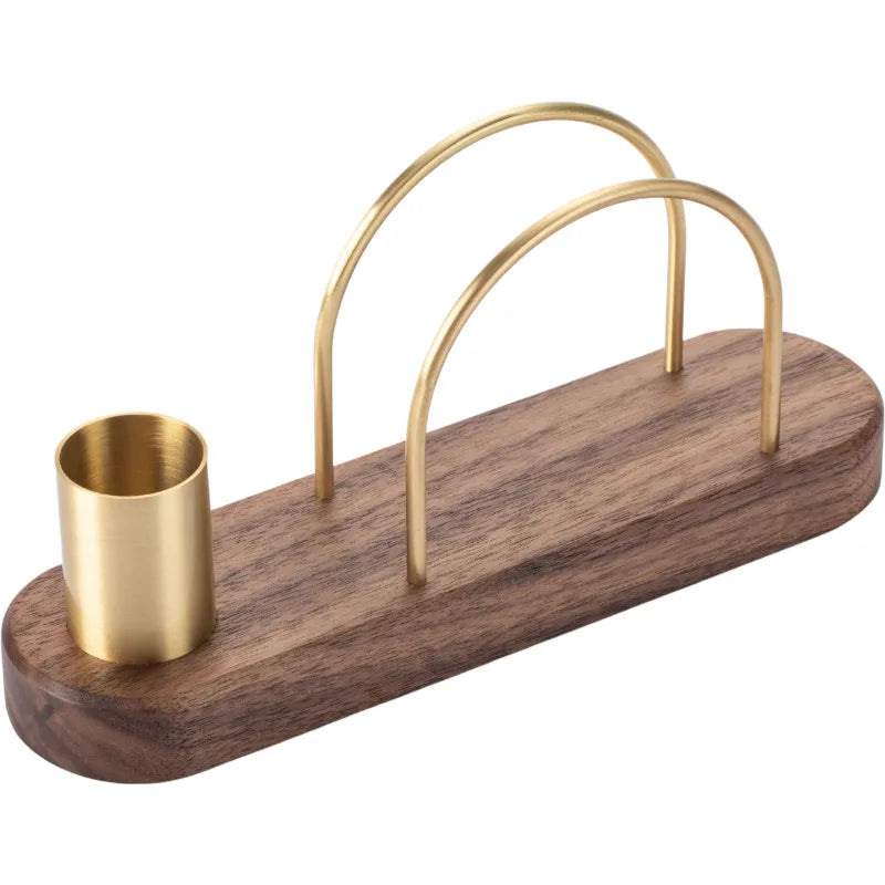 Creative light luxury Japanese-style solid wood semicircle brass tissue holder dining table kitchen paper holder desktop vertical tissue holder