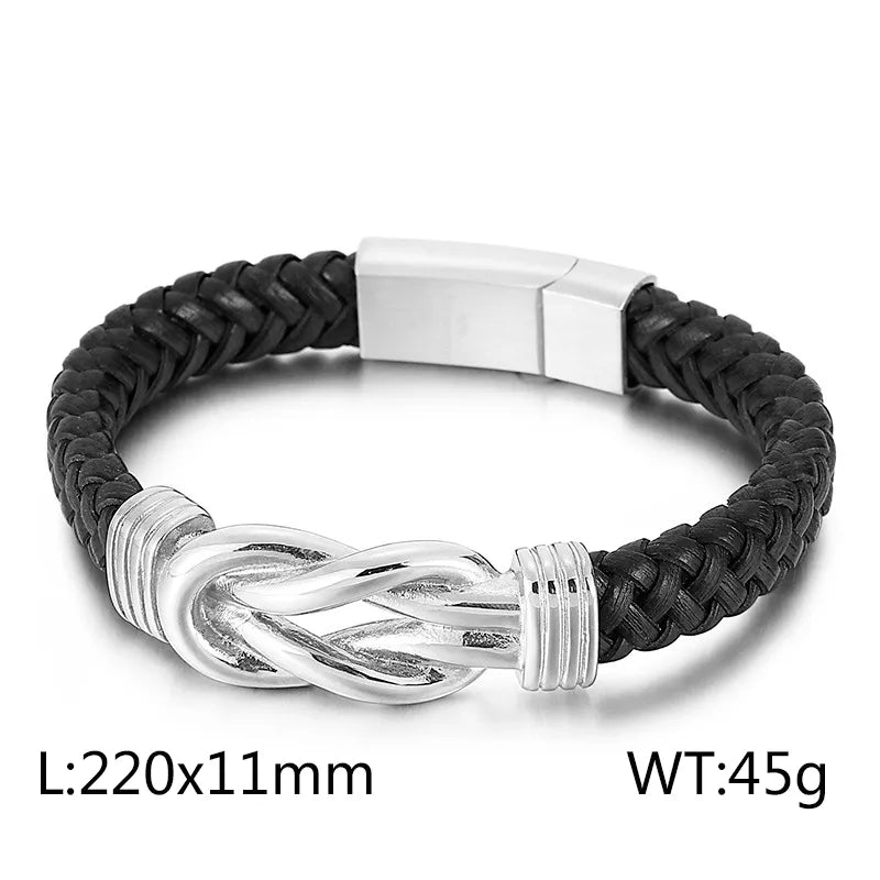 Hip-Hop Retro Color Block Pu Leather Titanium Steel Plating 18K Gold Plated Men's Bangle
