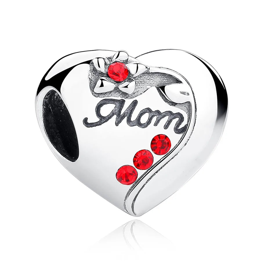 Cross-Border Supply Silver-Plated Beaded Small Pendant Mother's Love Heart-Shaped Series Diy Bracelet Jewelry Accessories Gift for Mother