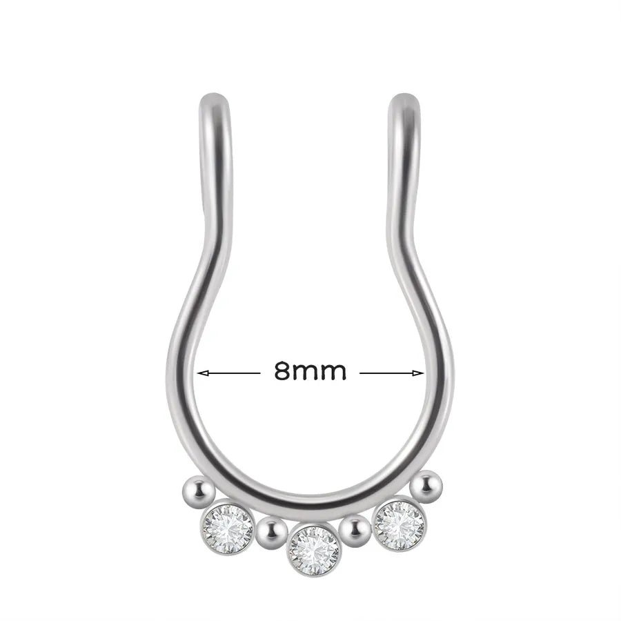 1 Piece Nose Rings & Studs Hip-Hop Round 304 Stainless Steel Rhinestone Copper Plating Rhinestones Zircon