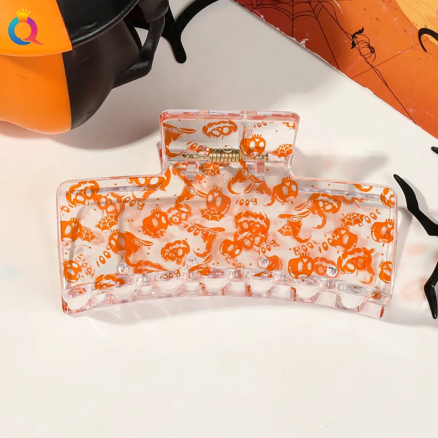 Halloween Ghost Pumpkin Print Hair Clip Women's Fashion Hair Grips Square Design Plastic Headwear Simple Style Hair Accessories