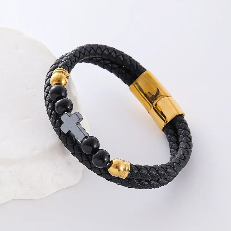 Hip-Hop Round Leather Plating Men's Bracelets