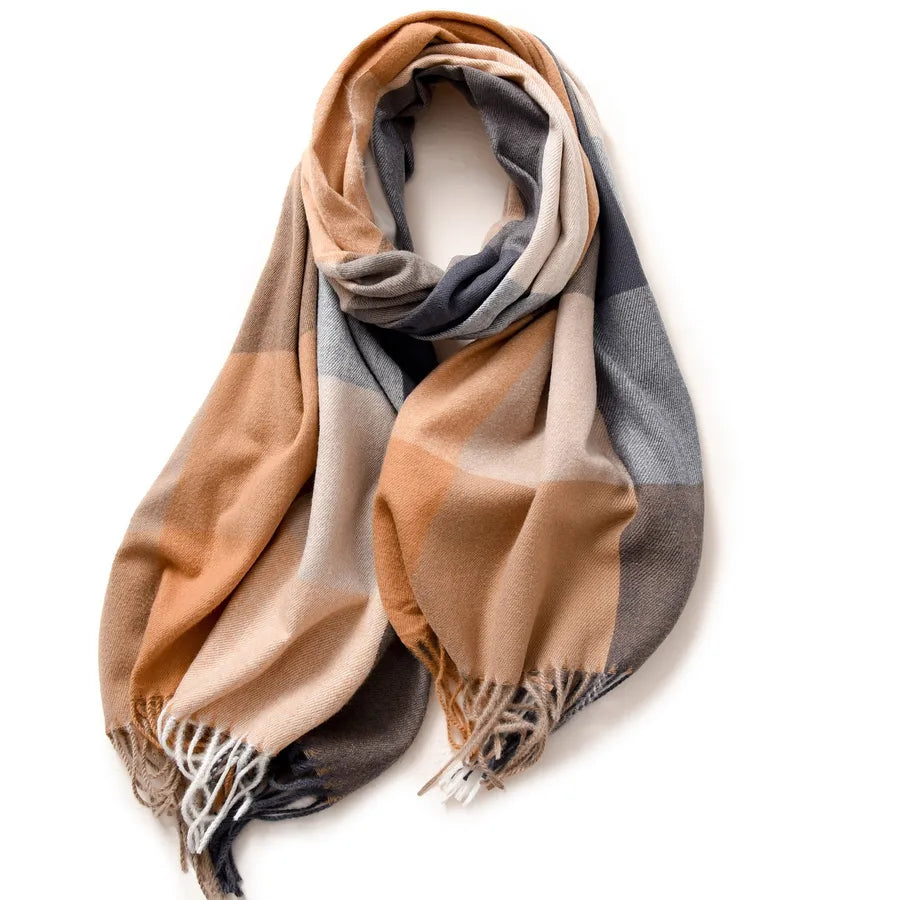 women's retro plaid imitation cashmere tassel winter scarves