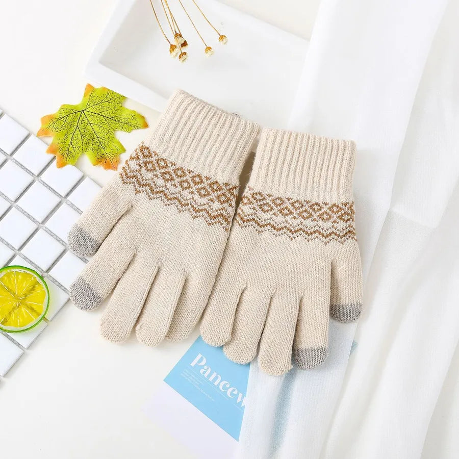 Gloves manufacturers supply jacquard touch screen gloves knitted fleece-lined thickened autumn and winter warm wave pattern gloves winter