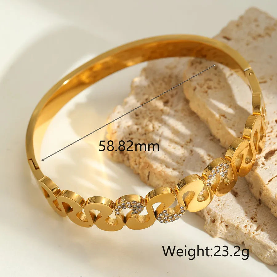 Queen Simple Style Geometric 304 Stainless Steel 18K Gold Plated Zircon Bangle In Bulk