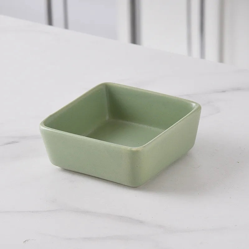 Nordic Ceramic Square Snack Bowl Platter Household Split Plate Snack Plate Hot Pot Sauce Plate Bamboo and Wooden Tray