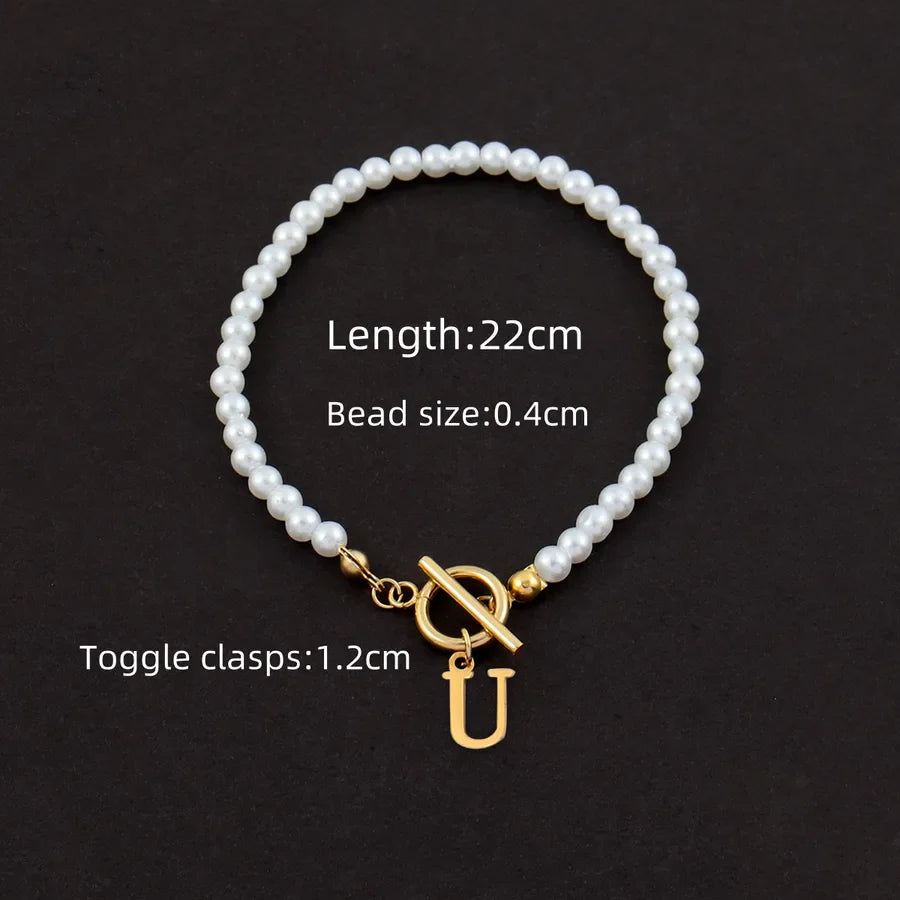 Wholesale Jewelry Elegant Simple Style Classic Style Letter 304 Stainless Steel Artificial Pearl Anklet