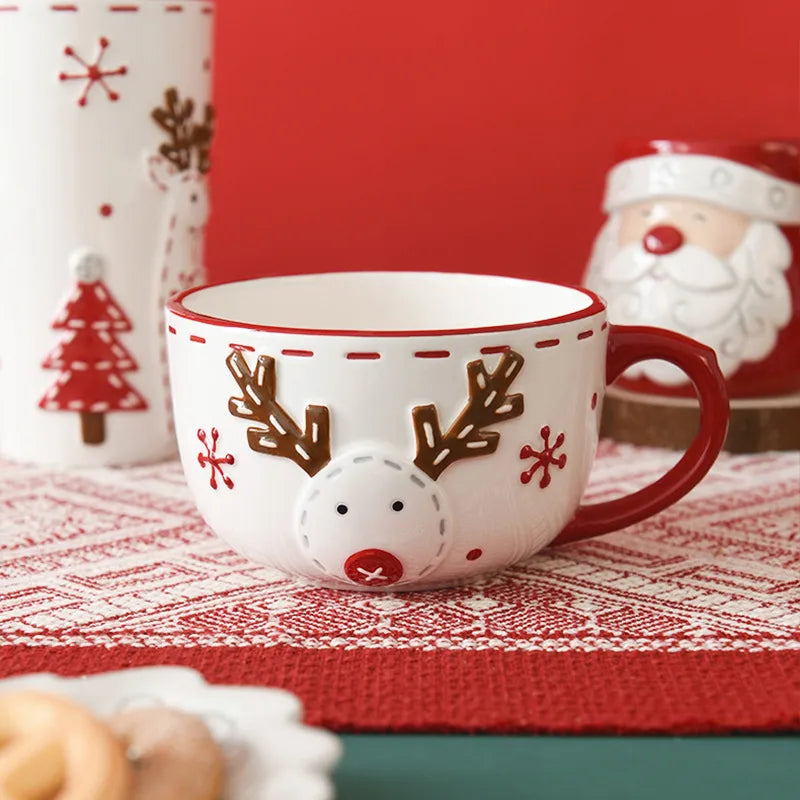 Nordic Santa Claus Ceramic Cup Office Home Water Cup Mugs Dining Breakfast High Cup Soup Cup Engraving Design Christmas Theme