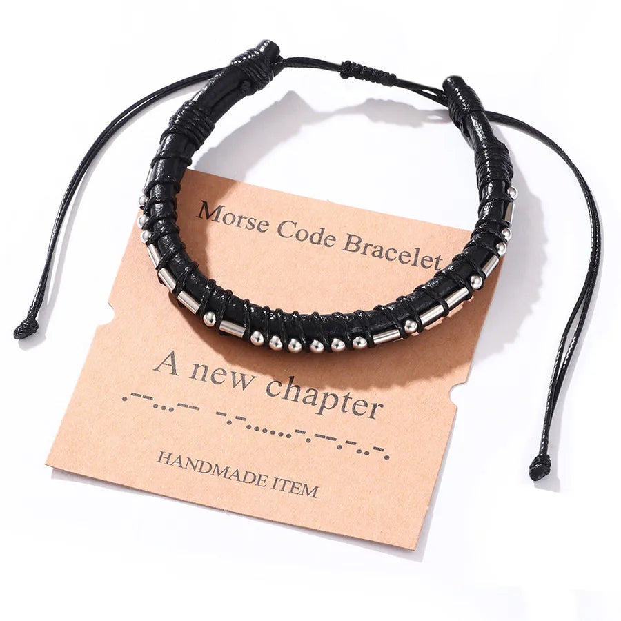 Hip-Hop Rock Solid Color 304 Stainless Steel Pu Leather Braid Men's Bangle Men Cord & Leather Bracelets