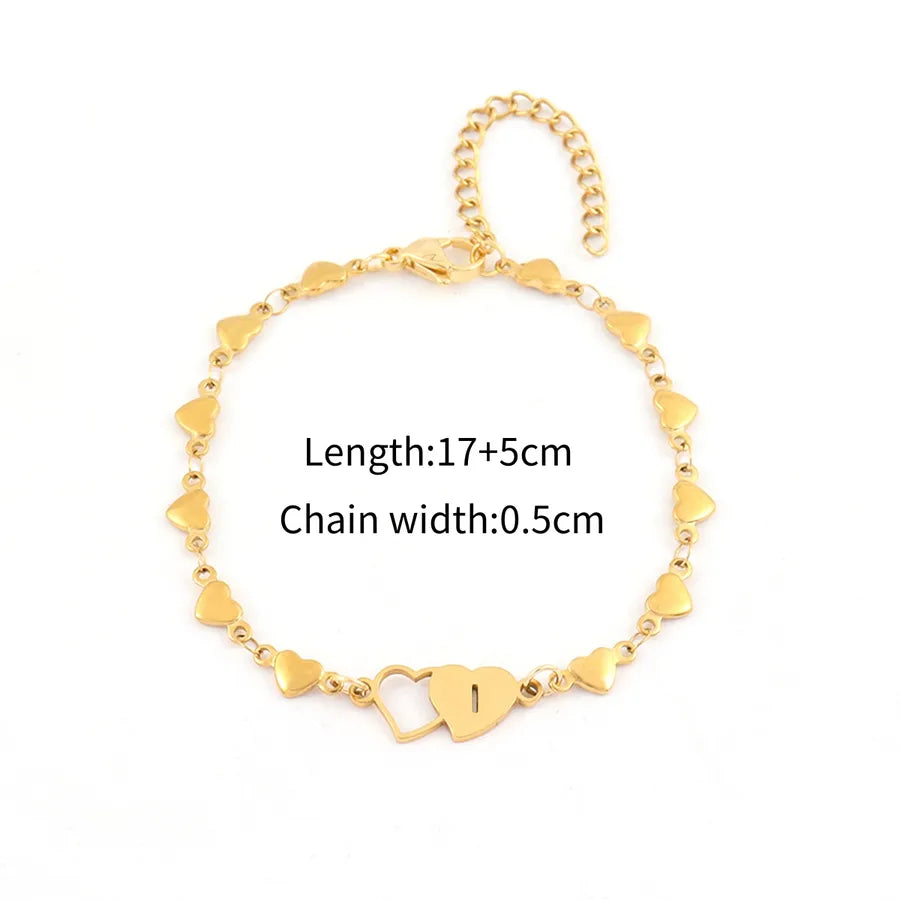 Simple Style Classic Style Double Heart Letter 201 Stainless Steel 304 Stainless Steel Heart-Shaped Chain Bracelets In Bulk