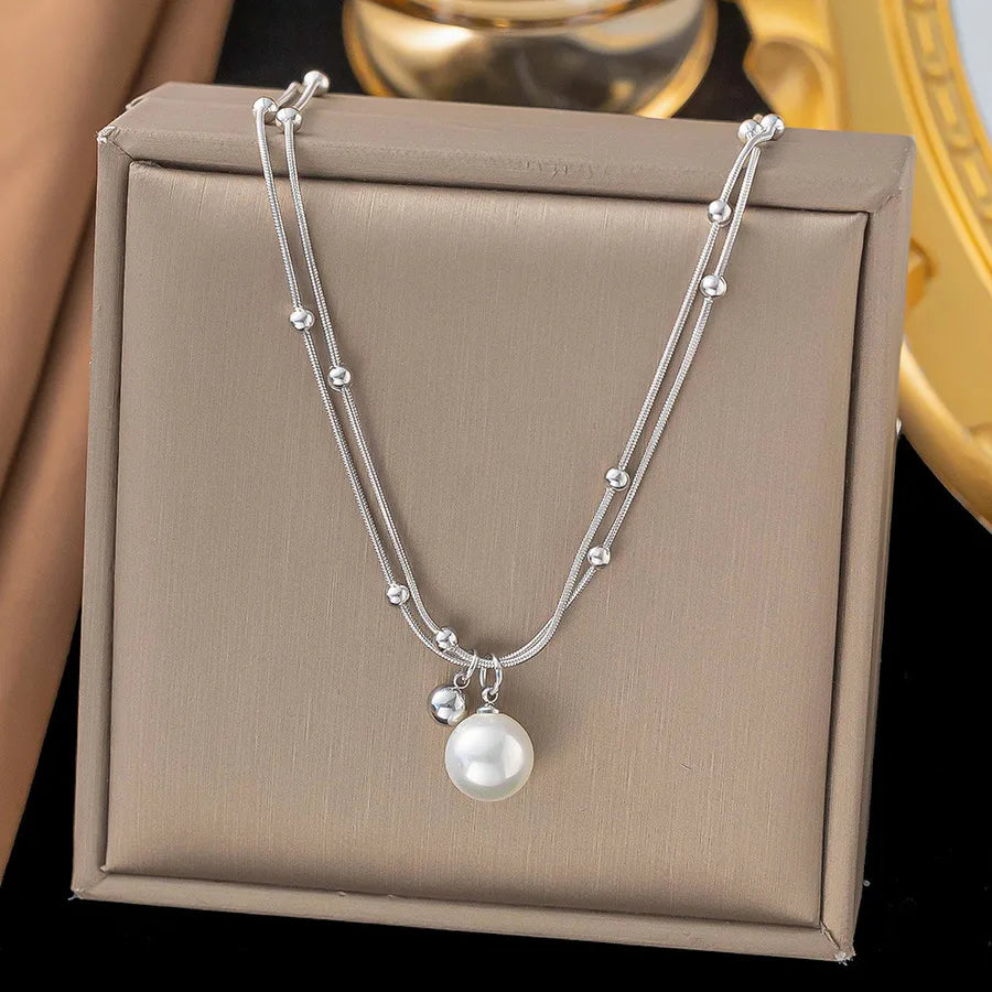 Wholesale Jewelry Elegant Sweet Geometric Heart Shape 304 Stainless Steel Round Plating ball chain cable chain Bracelets Necklace