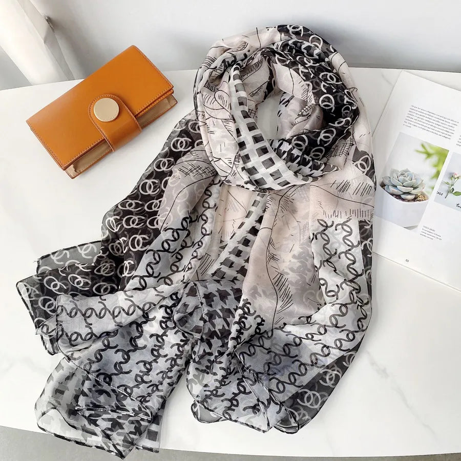 Women's Elegant Printing Polyester Chiffon Silk Scarf