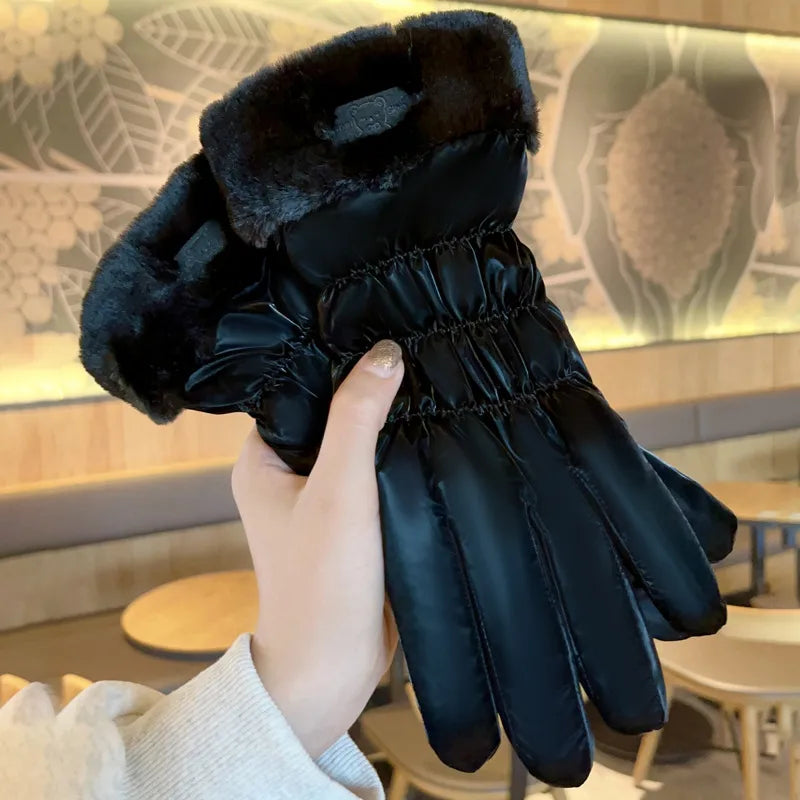 Warm gloves women's winter plus velvet padded suede autumn and winter cold-proof touch screen new cycling ski riding gloves