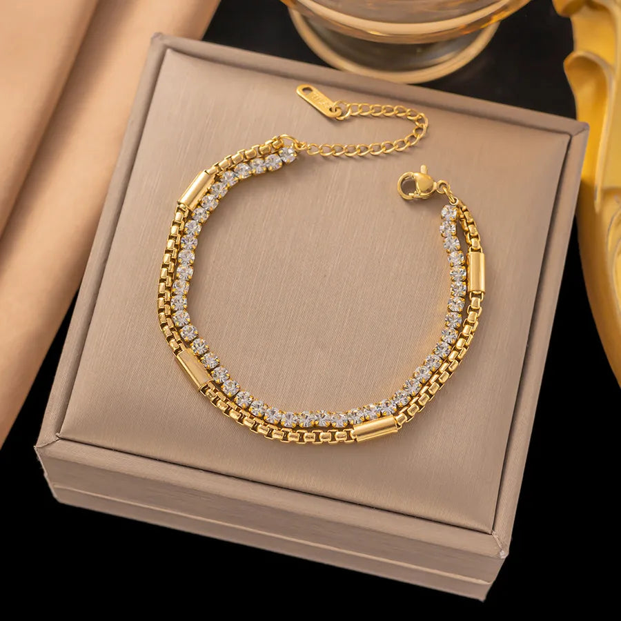 Elegant Simple Style Geometric 304 Stainless Steel Paperclip Chain cable chain Bracelets In Bulk
