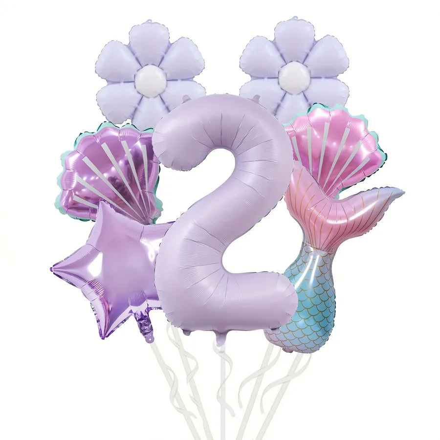 Mermaid Theme Balloon Set Daisy Aluminum Foil Balloon Bouquet Birthday Party Scene Decoration Props Tail Shell Balloons