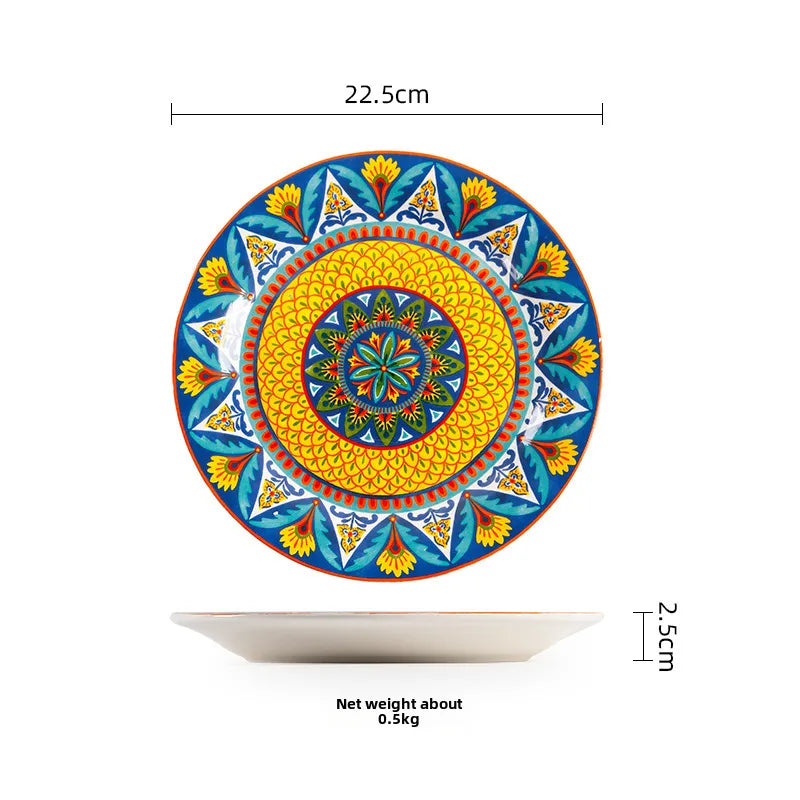 American Style Creative Ceramic Tableware Salad Bowl Steak Plate Household Dish Flat Plate Hand-painted Long Square Plate Soup Bowl Mug