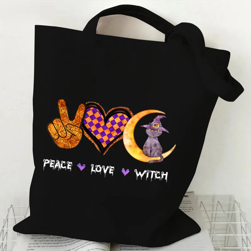 Halloween Cartoon Pumpkin Decorated Student Canvas Bag Handbag Shopping Commuter Bag Large Square Fashion Tote Bag