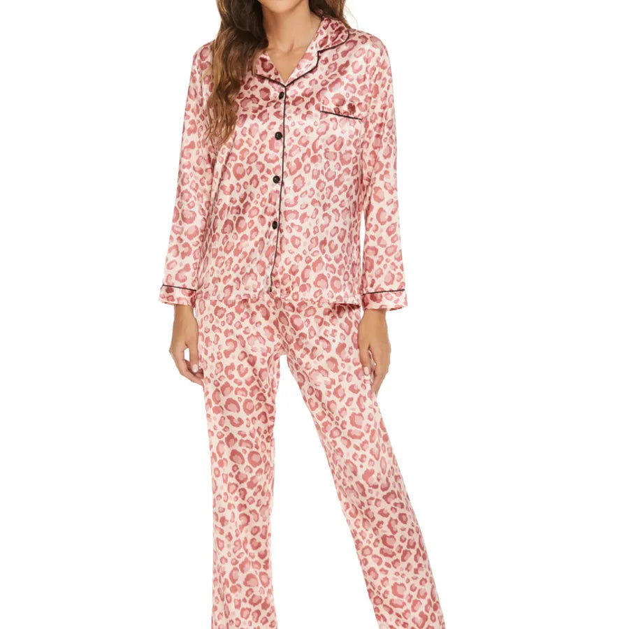 women's fashion leopard imitated silk polyester pants sets