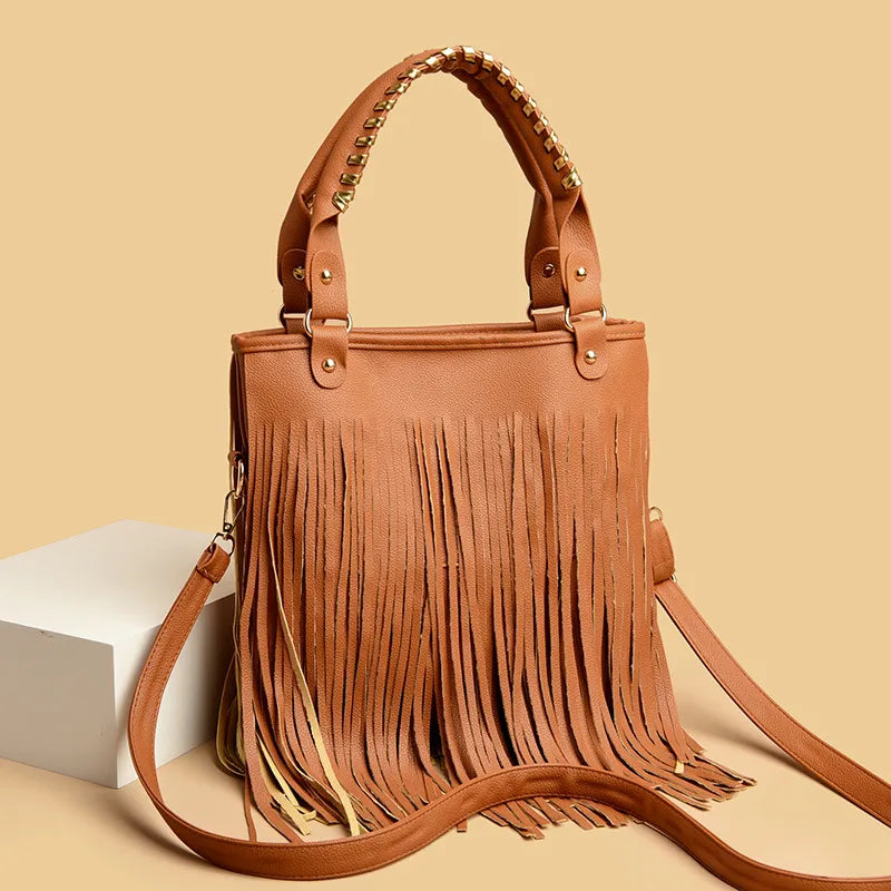 Women's Medium Pu Leather Tassel Streetwear Open Handbag