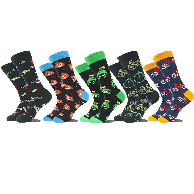 Men's Simple Style Cartoon Bicycle Nylon Cotton Crew Socks A Pair