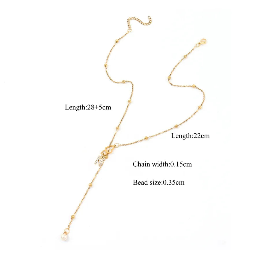 Wholesale Jewelry Elegant Simple Style Classic Style Double Heart Letter 201 Stainless Steel 304 Stainless Steel Artificial Pearl Zircon Ball Clip Chain Pendant Necklace