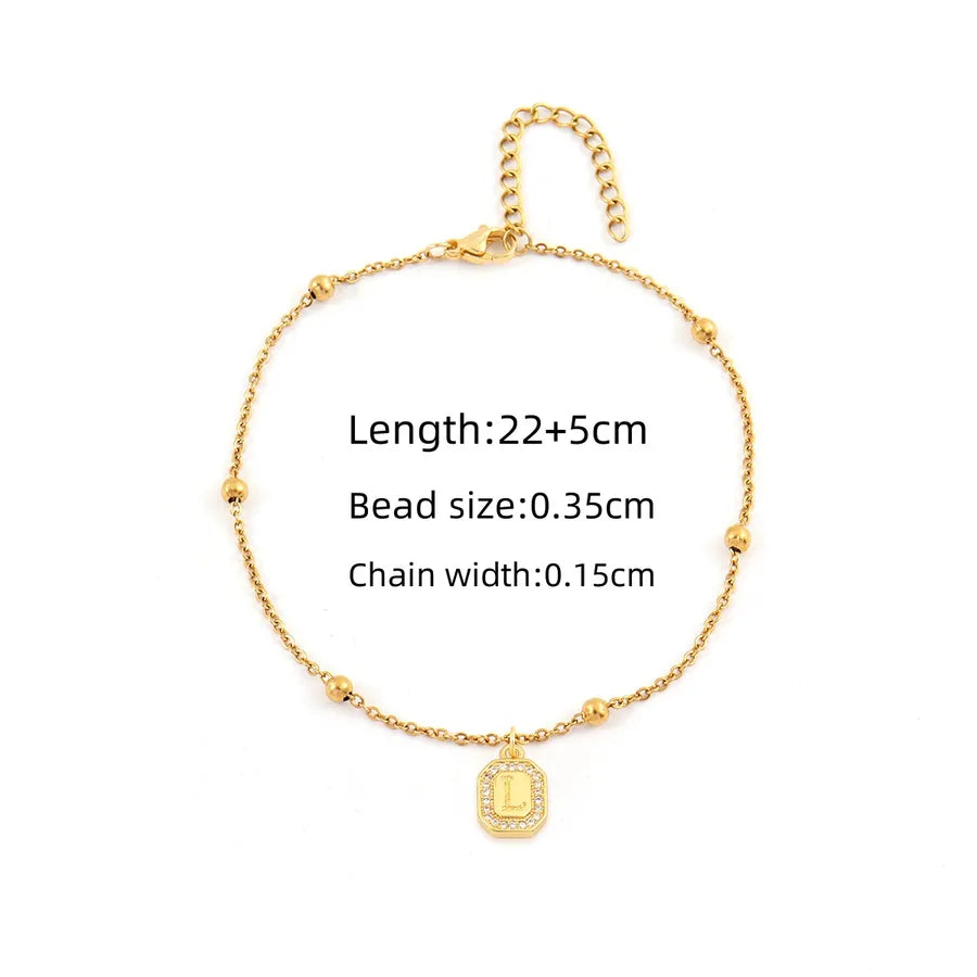 Wholesale Jewelry Simple Style Classic Style Letter Rectangle 201 Stainless Steel Copper Zircon Inlay Anklet
