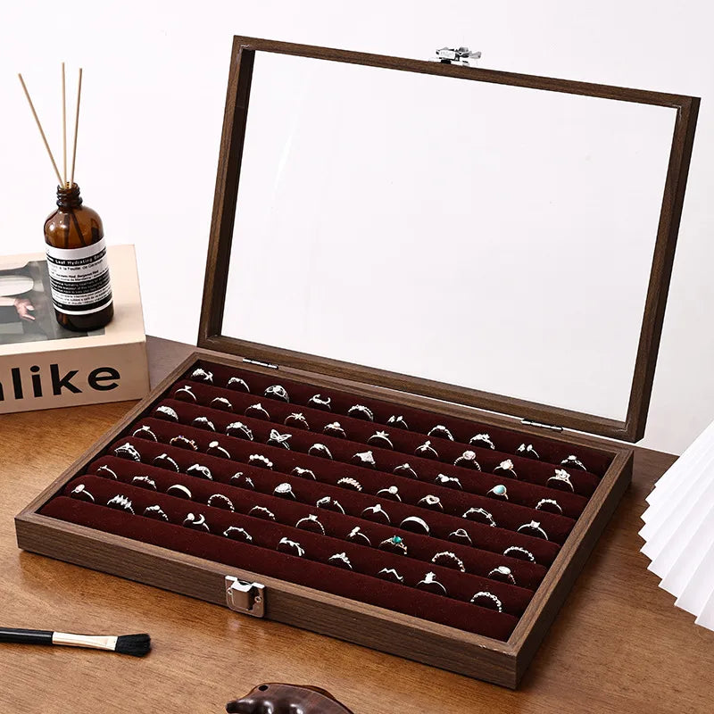 Walnut Wooden Jewelry Storage Box Earring Necklace Ring Organizer Dustproof Display Stand For Vendors Luxury Jewelry Case