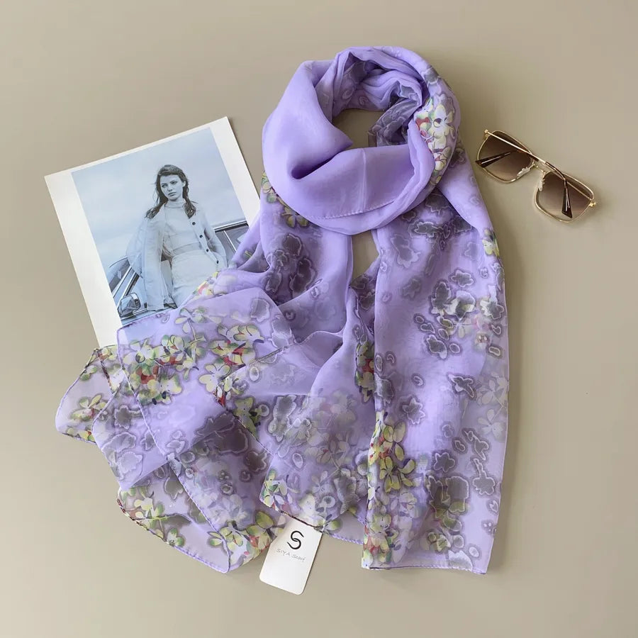Women's Elegant Printing Polyester Chiffon Silk Scarf
