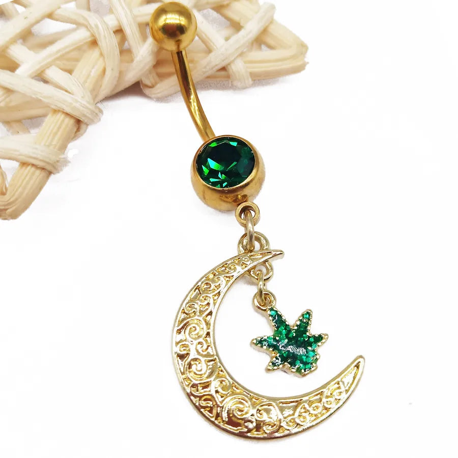 elegant sunflower maple leaf stainless steel alloy copper epoxy inlay rhinestones white gold plated gold plated belly ring