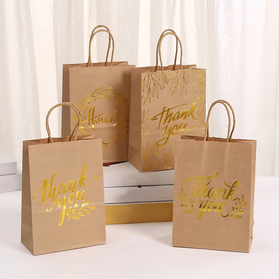 Party Kraft Paper Shopping Bag Holiday Packaging Bag Wholesale Bronzing Thanksgiving Paper Bag Printed Text Gift Bag