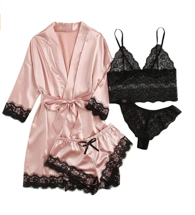 Elegant Solid Color Pajama Sets Imitated Silk Polyester Shorts Sets Lingerie & Pajamas