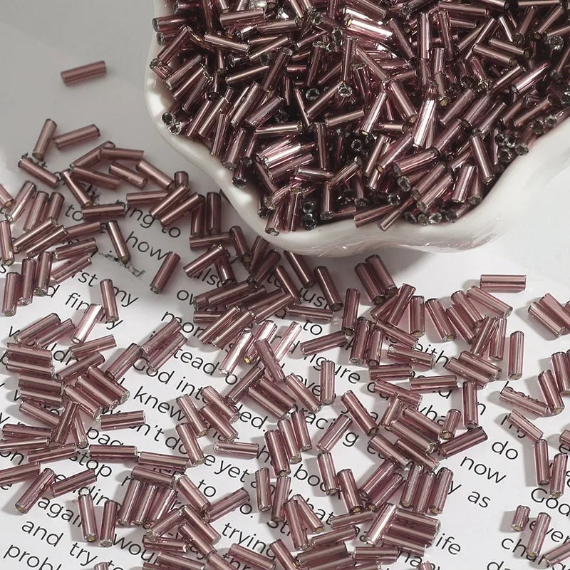 2*7mm filled silver tube beads glass rice beads handmade diy jewelry accessories necklace clothing hand sewn beads material