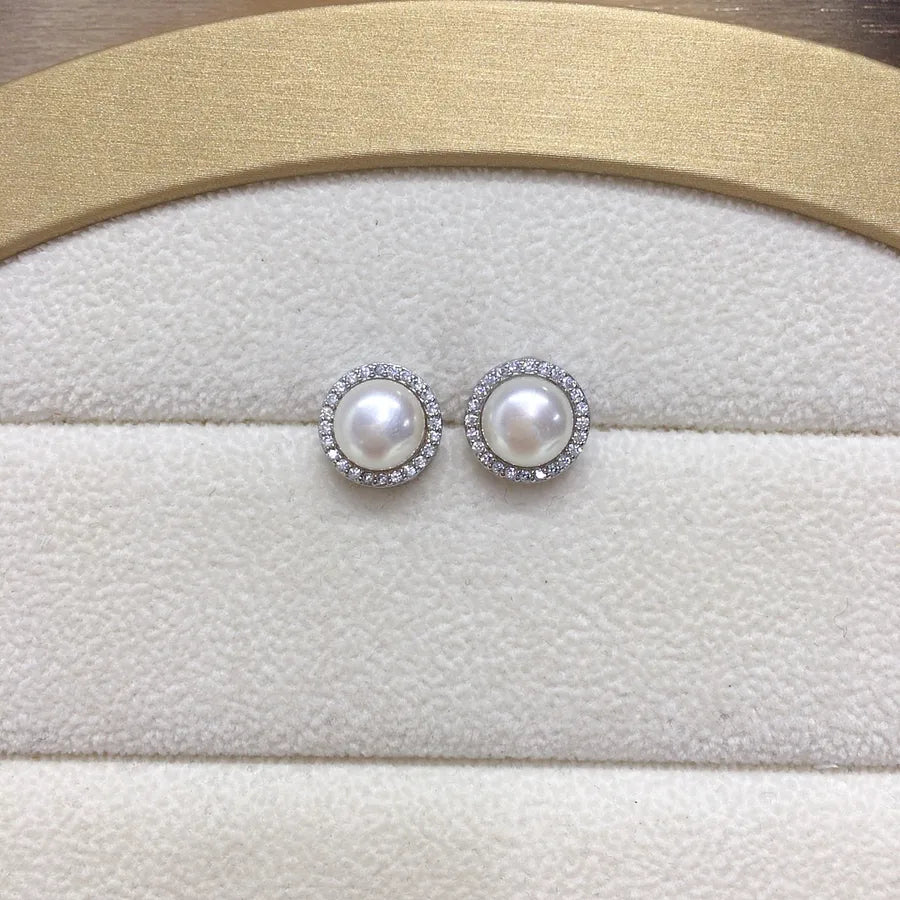 Zhuji natural freshwater pearl earrings female micro-inlaid zircon high-grade simple round pearl earrings net red wholesale
