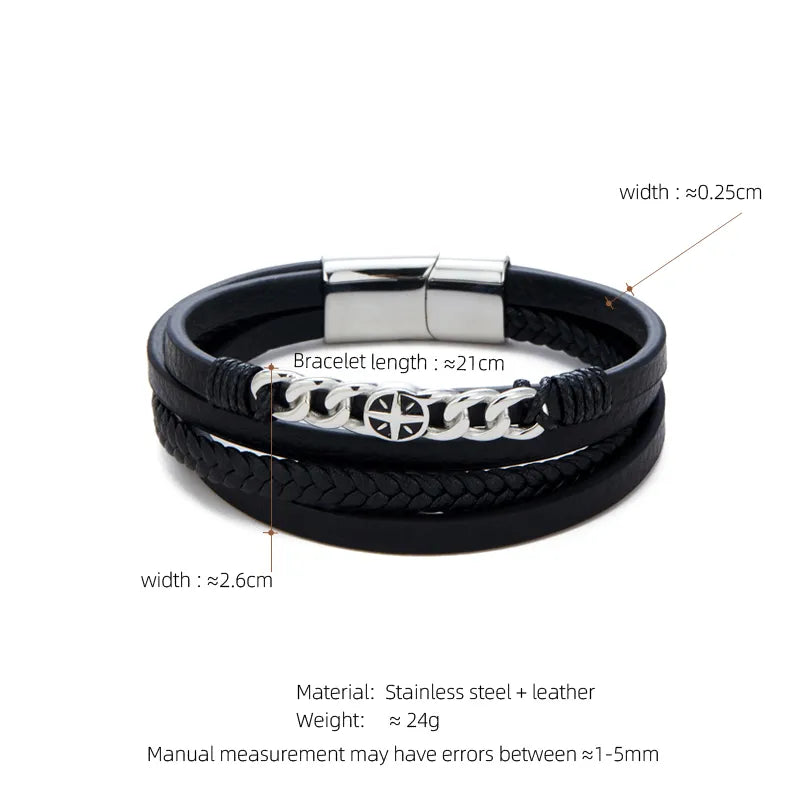 Casual Streetwear Geometric 304 Stainless Steel Pu Leather Braid 18K Gold Plated Men's Bracelets