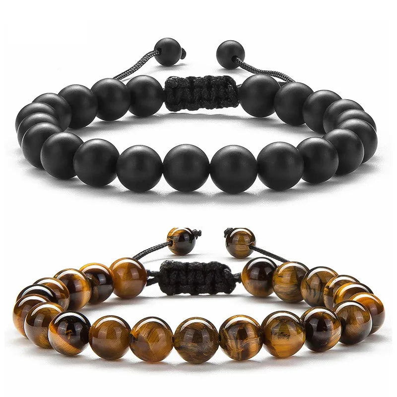Retro Classic Style Geometric natural stone Volcanic rock Tiger Eye Bracelets In Bulk