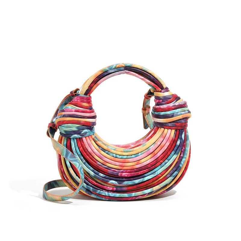 Women's Pu Leather Rainbow Elegant Streetwear Weave Dumpling Shape Zipper Straw Bag