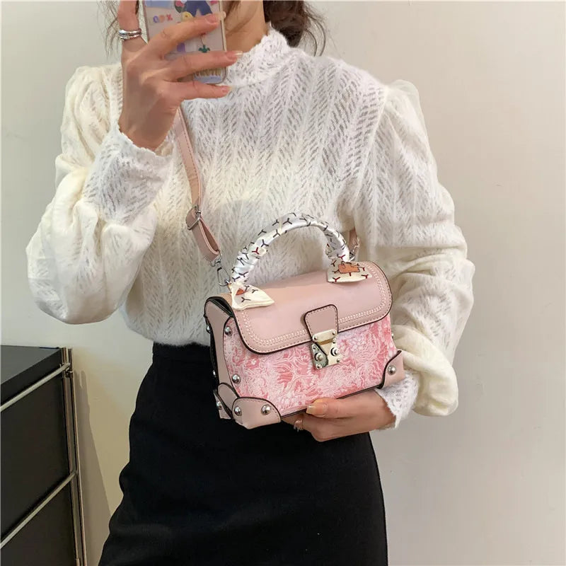 Women's PU Printing Streetwear Square Lock clasp Handbag Crossbody Bag