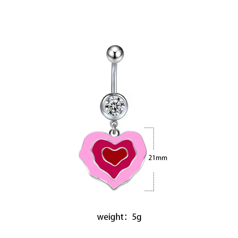 1 Piece Belly Rings Sexy Heart Shape Flower Butterfly 316L Stainless Steel  Alloy Enamel Plating Inlay Rhinestones White Gold Plated