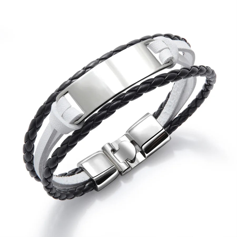 Simple Style Solid Color Pu Leather Alloy Men's Bangle